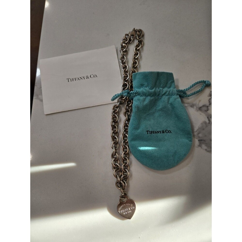 18” Please Return to Tiffany & Co New York Heart Tag Necklace in Sterling Silver